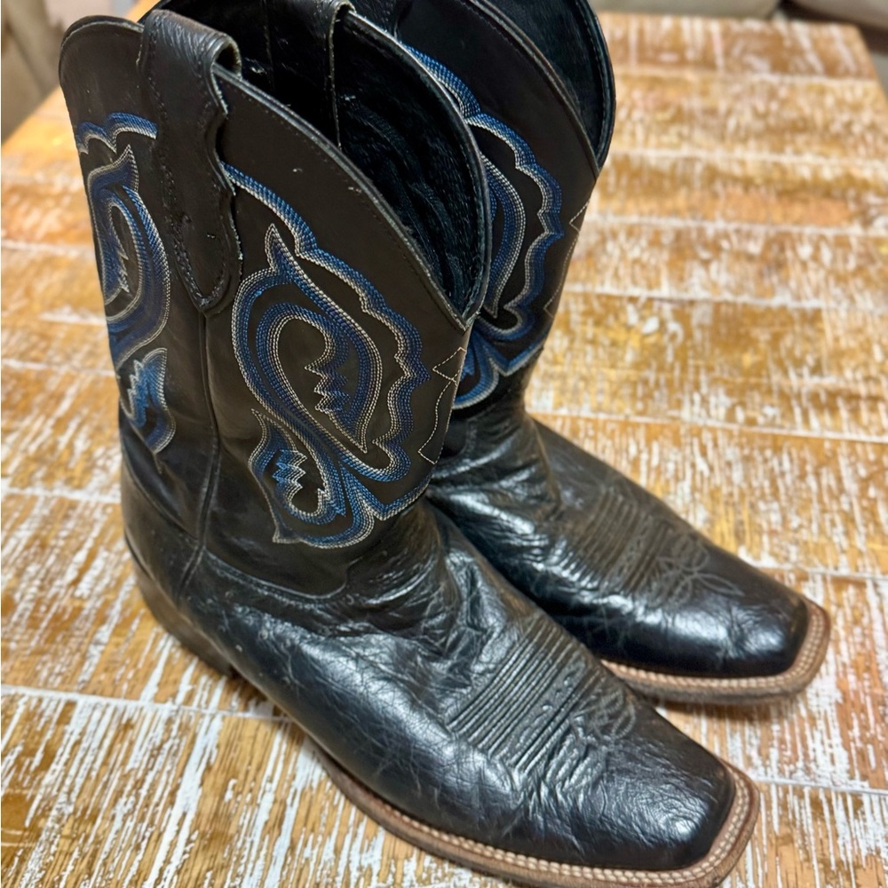 Justin Quill Ostrich Men’s Black Cowboy Boots 12 D